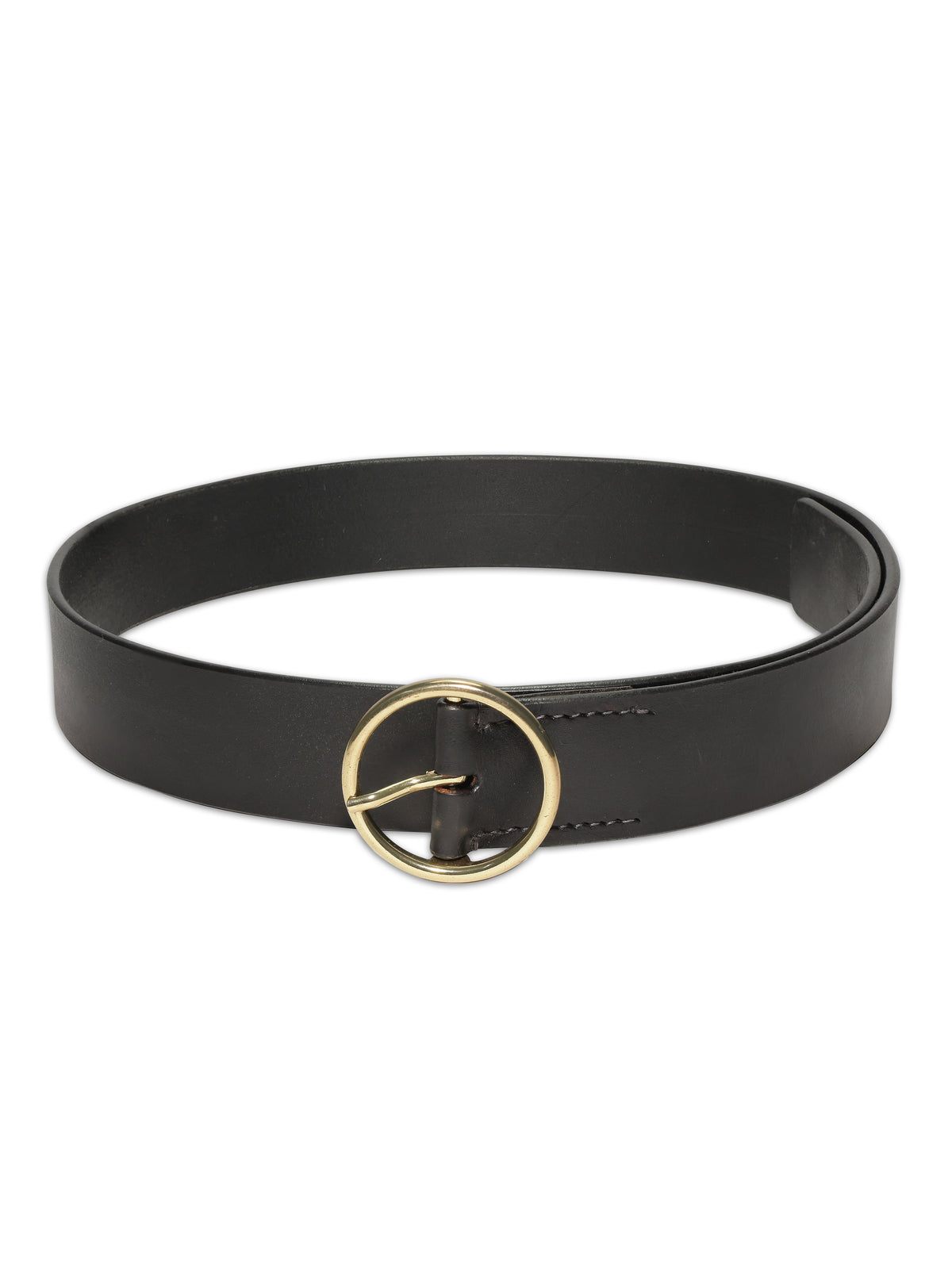 Aditi Wasan Women's Black Genuine Leather Belt with Golden O-Ring Buckle