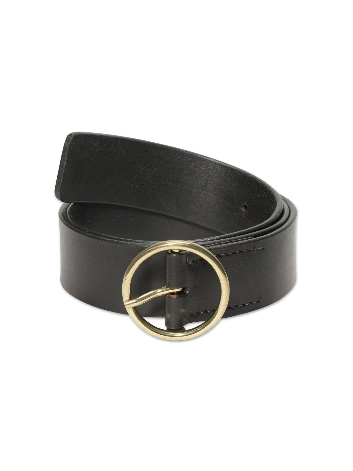 Aditi Wasan Women's Black Genuine Leather Belt with Golden O-Ring Buckle