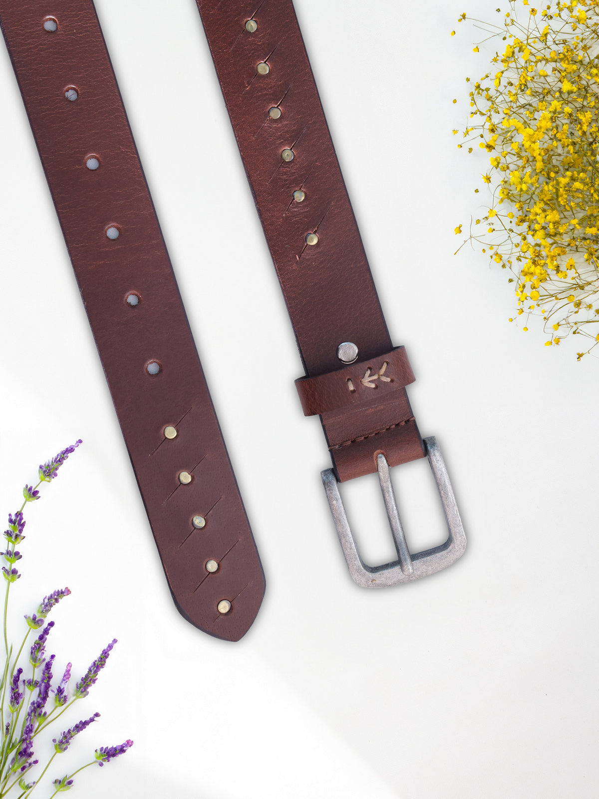 Brown Genuine Leather Studded Belt for Women