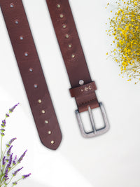 Brown Genuine Leather Studded Belt for Women