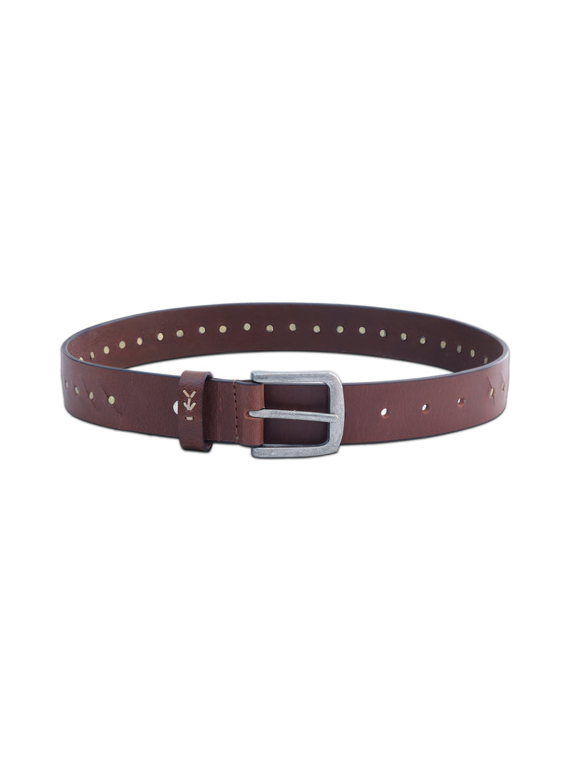 Brown Genuine Leather Studded Belt for Women
