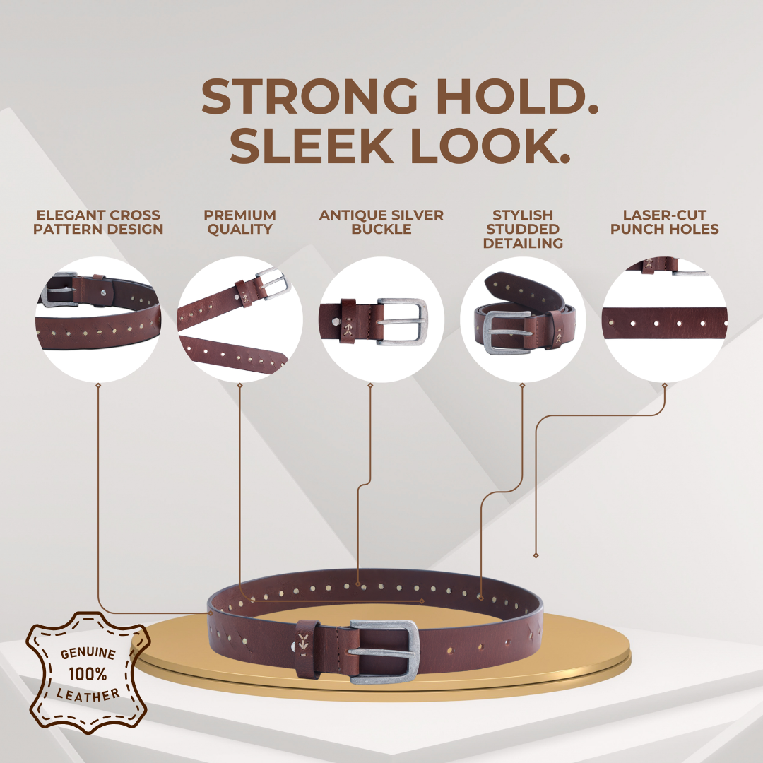 Brown Genuine Leather Studded Belt for Women
