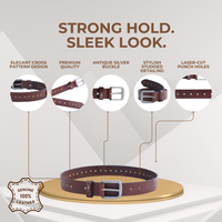 Brown Genuine Leather Studded Belt for Women