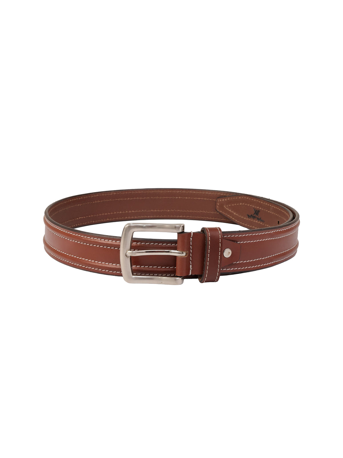 Brown Double Stitching Leather Men's Belt