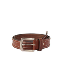 Brown Double Stitching Leather Men's Belt