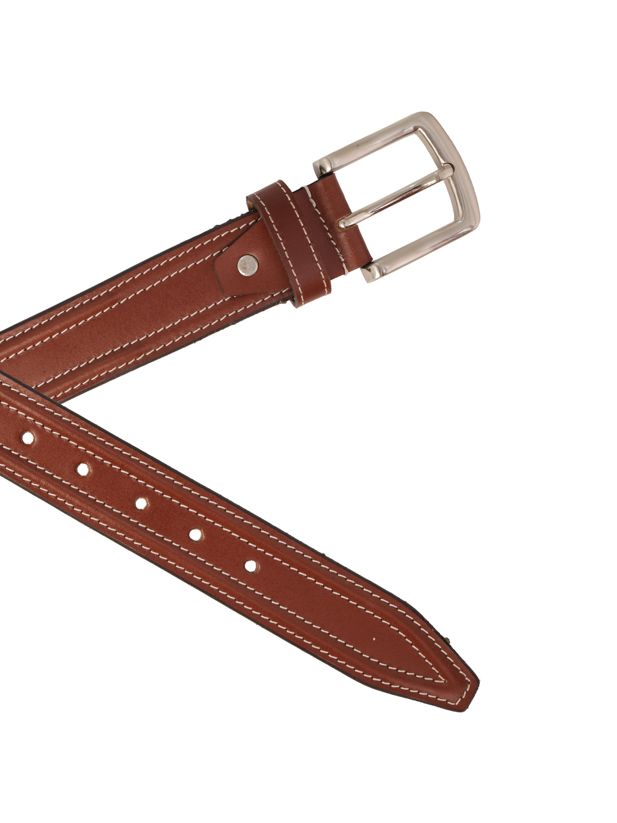 Brown Double Stitching Leather Men's Belt