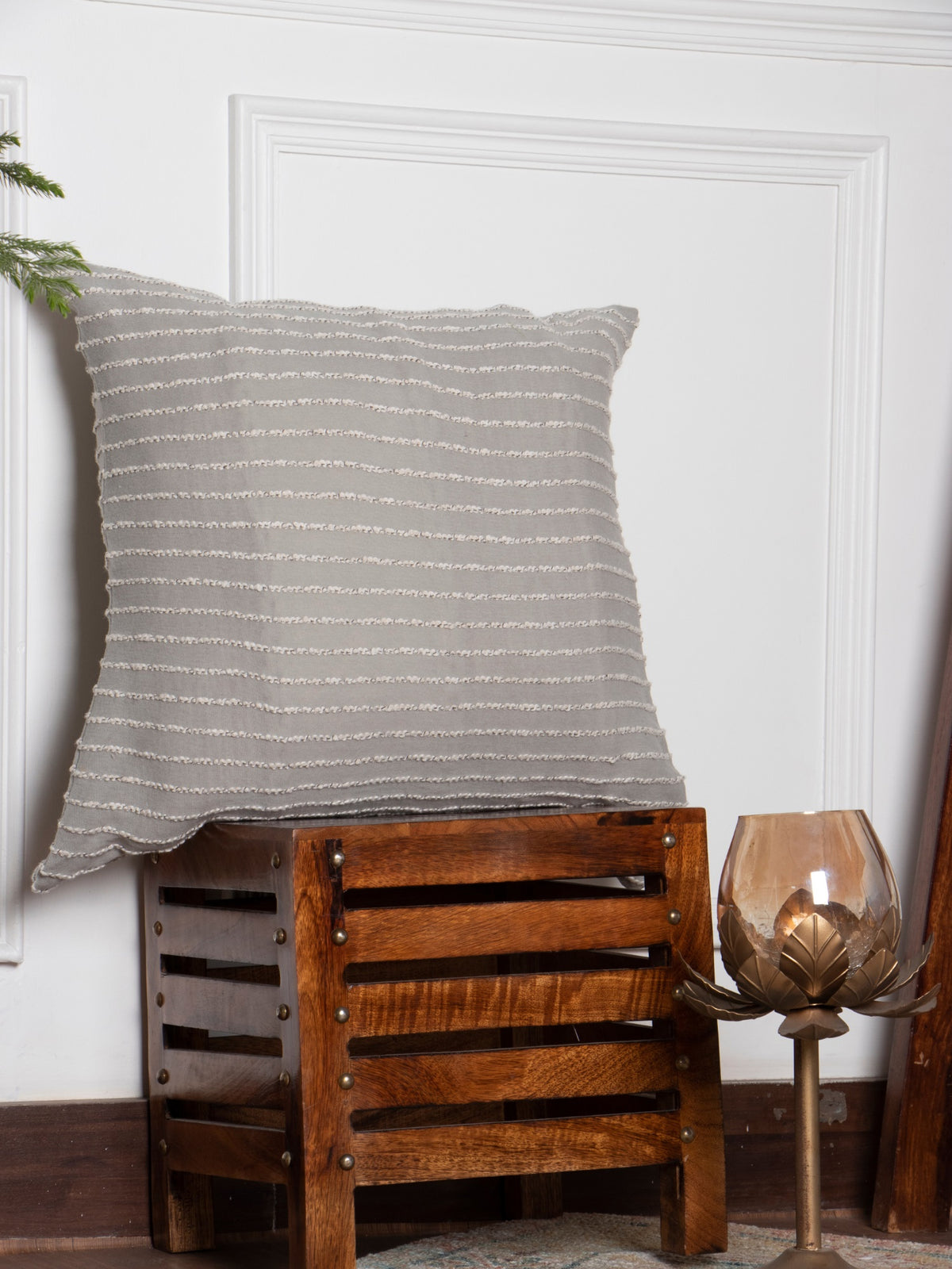 Grey cotton knit cushion cover