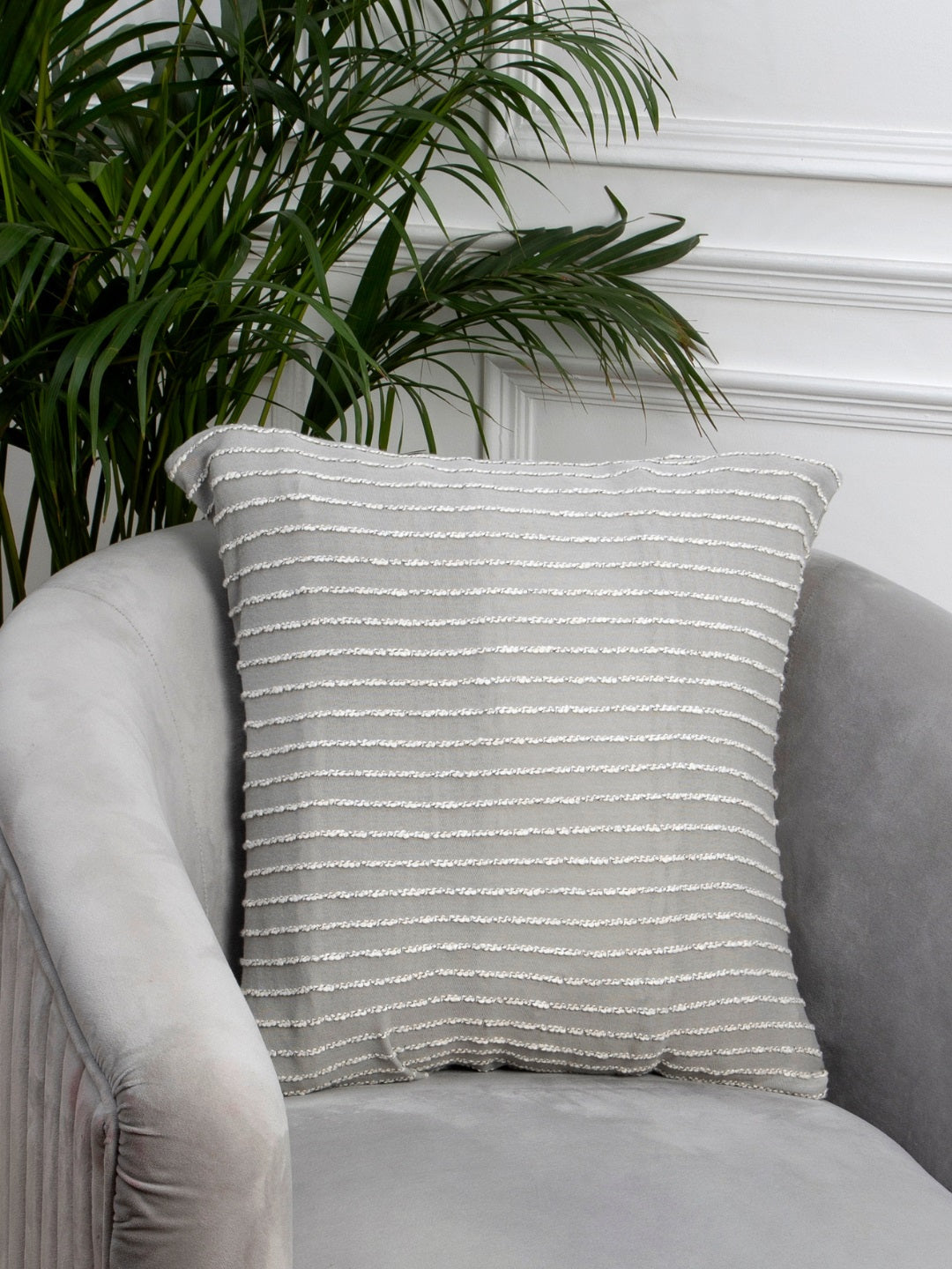 Grey cotton knit cushion cover