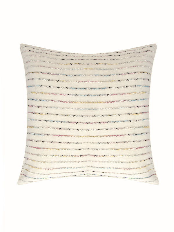 White cotton knit with multicolor yarn work cushion cover