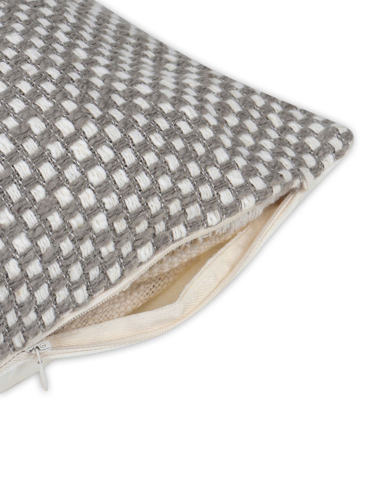 Grey cotton two tone basket weave pattern cushion cover