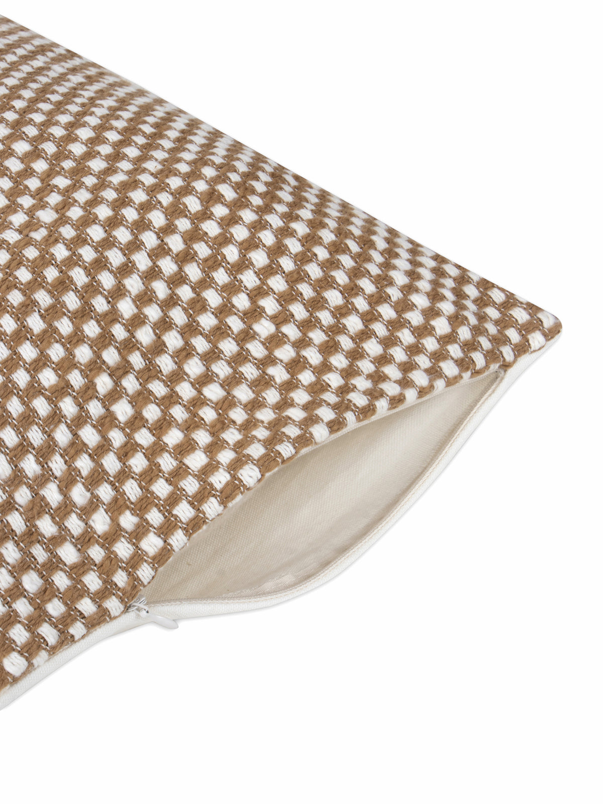 Brown cotton two tone basket weave pattern cushion cover