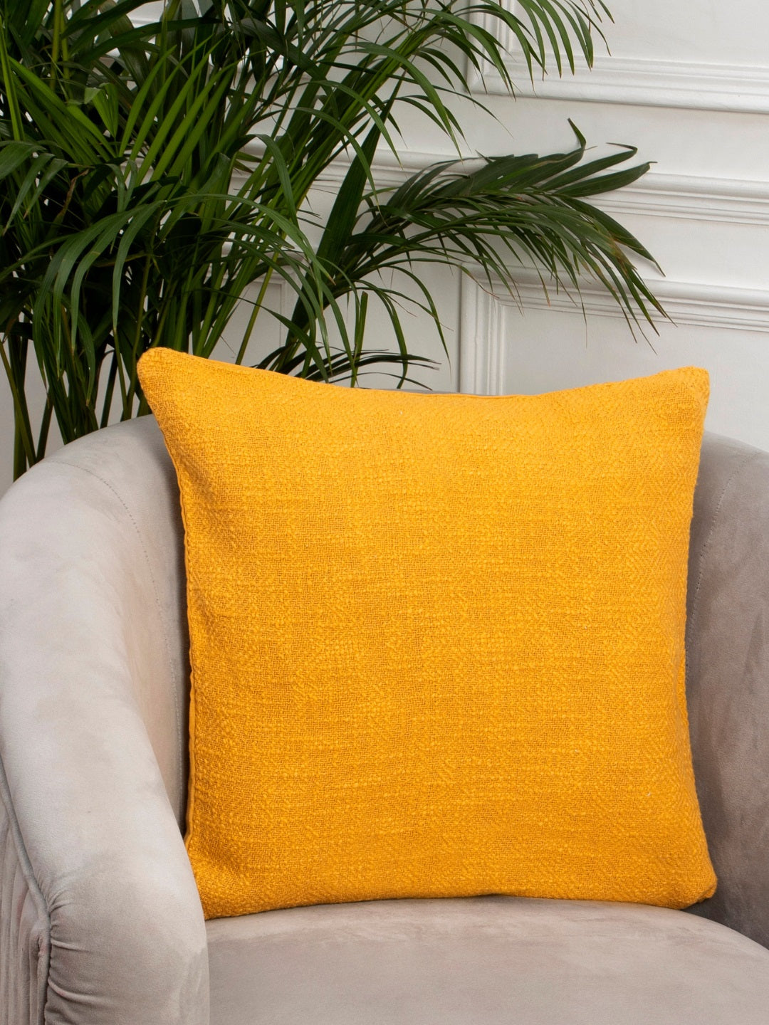 Mustard cotton tweed weave cushion cover