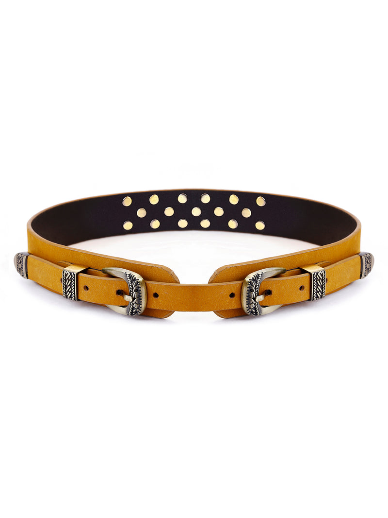 Aditi Wasan Genuine Leather Tan Studded western Dress Belt