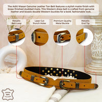 Aditi Wasan Genuine Leather Tan Studded western Dress Belt