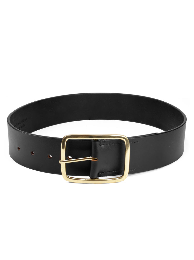 Aditi Wasan Women's Black Genuine Leather Belt with Brass Square Buckle