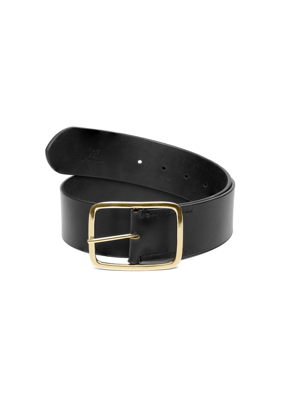 Aditi Wasan Women's Black Genuine Leather Belt with Brass Square Buckle