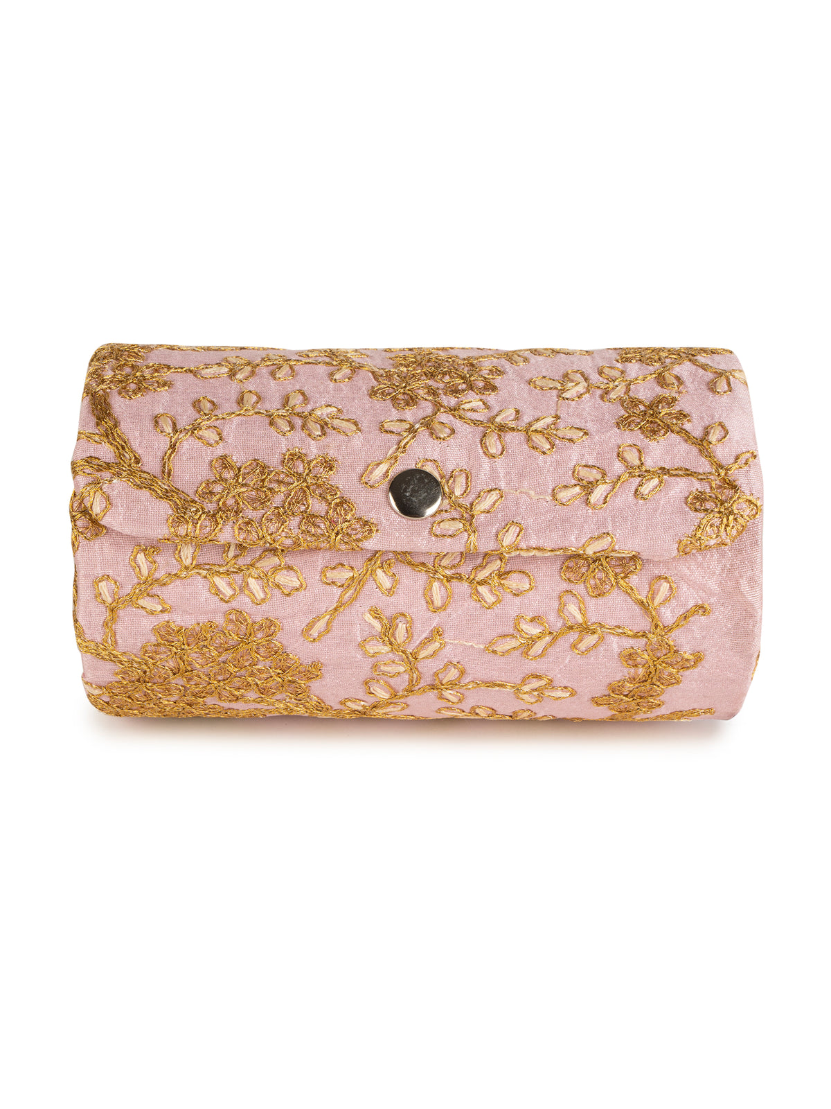 Pink golden zari embroidered bangle organizer box