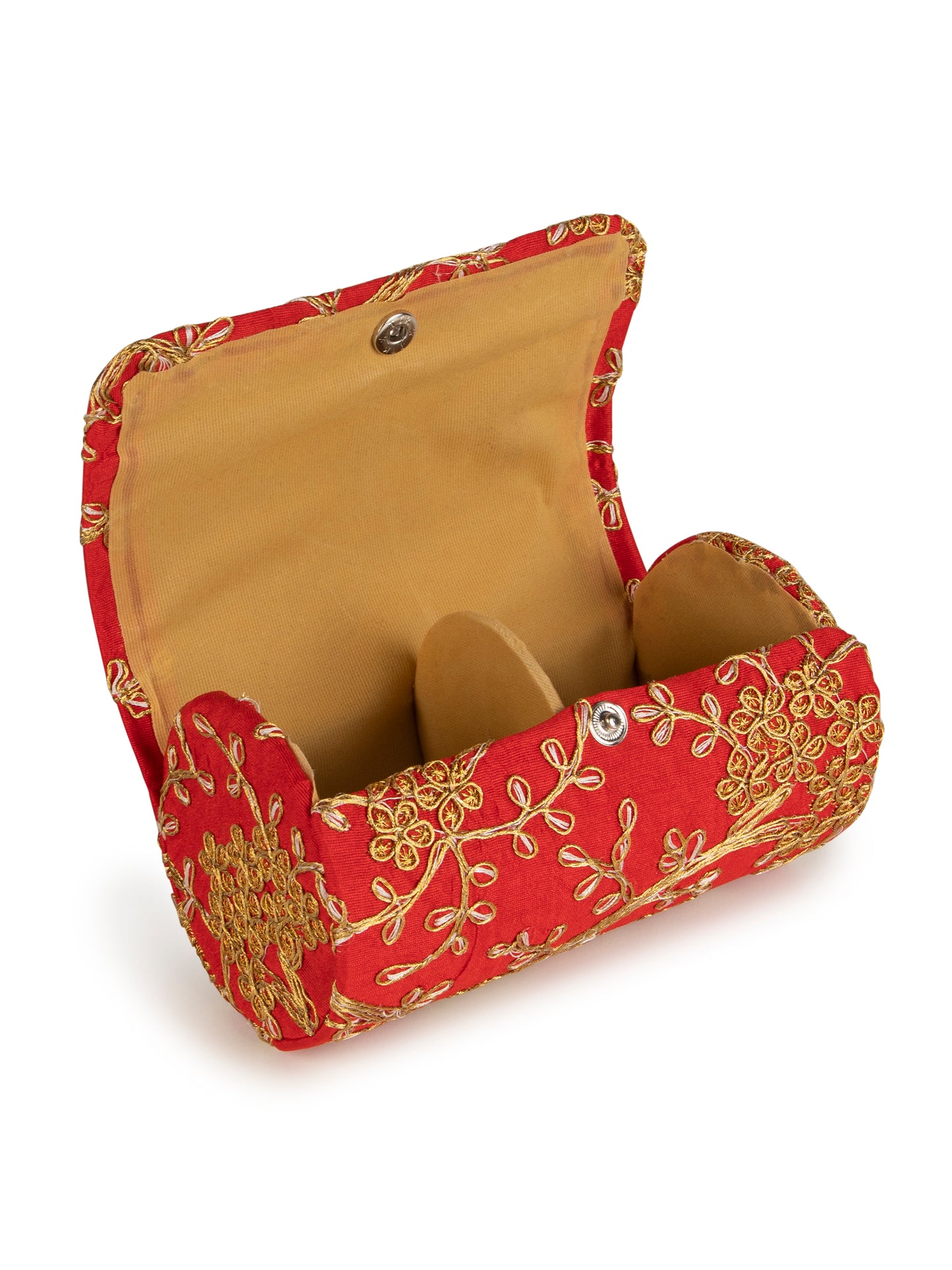 Red golden zari embroidered bangle organizer box