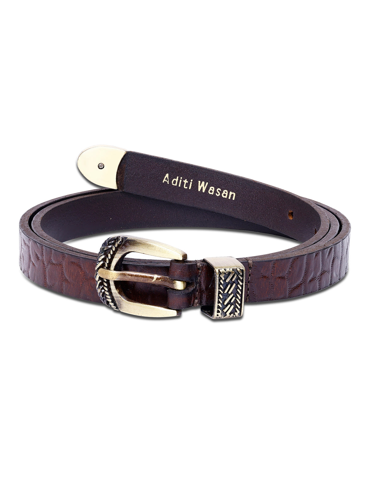 Aditi Wasan Brown Embossed Genuine Leather Women's Belt