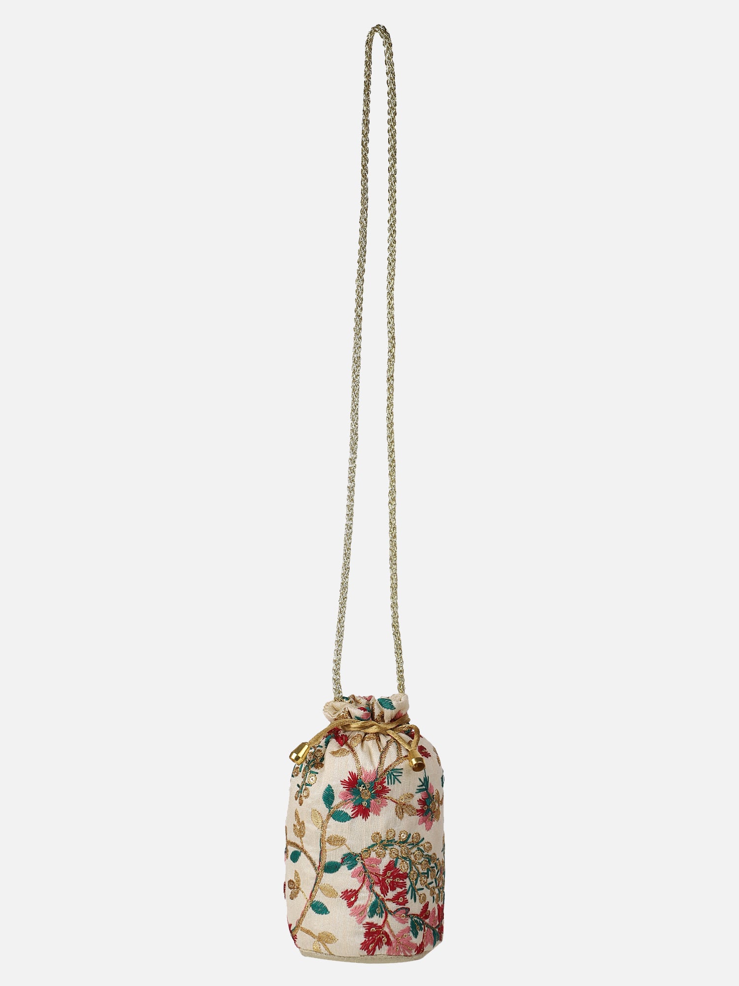 Golden Zari and Multi Color Embroidered Potli Bag