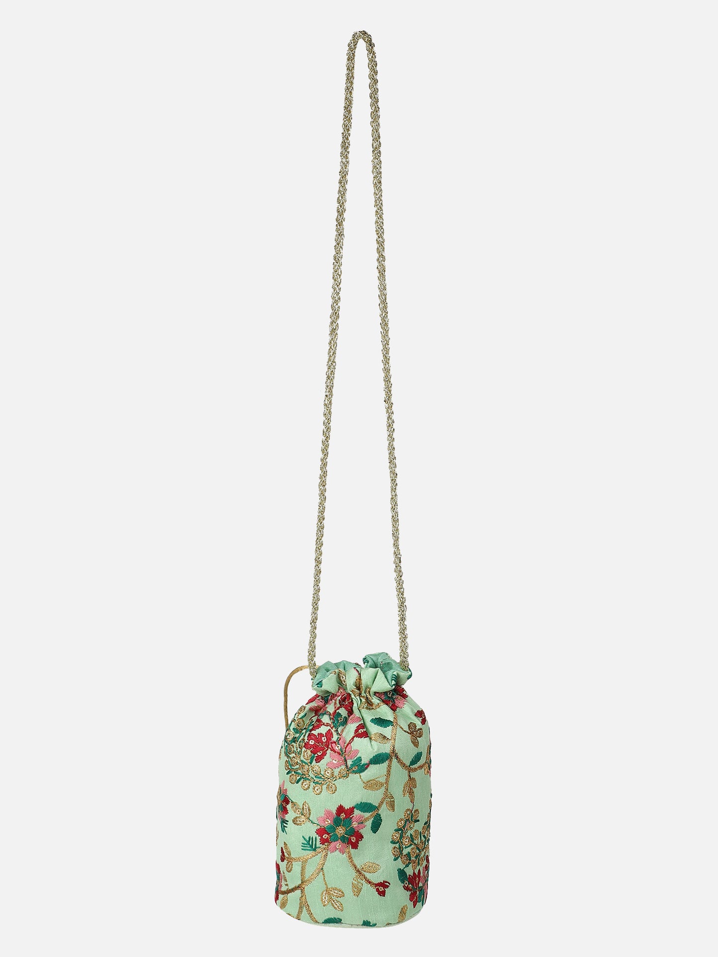 Handcrafted Green Potli Bag Multicolor Embroidery