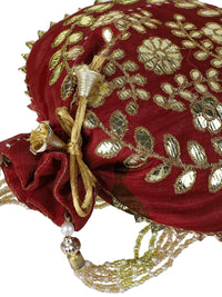Red zari embroidered potli bag
