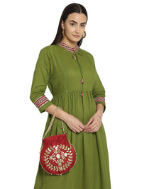 Red zari embroidered potli bag