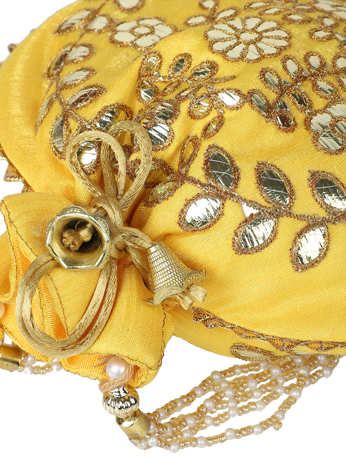 Yellow Embroidered Potli Purses