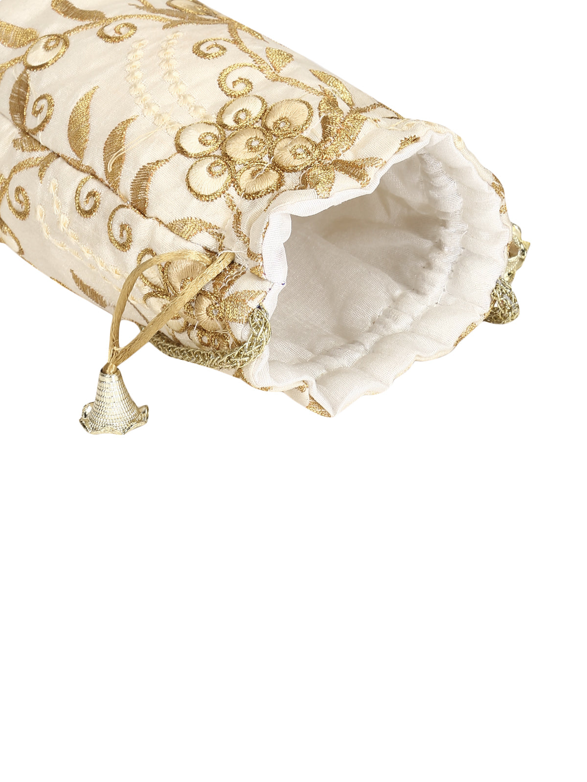 Beige Golden Gota Embroidered Sling Potli Bag