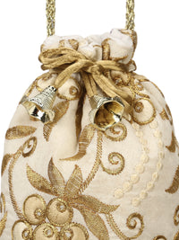 Beige Golden Gota Embroidered Sling Potli Bag