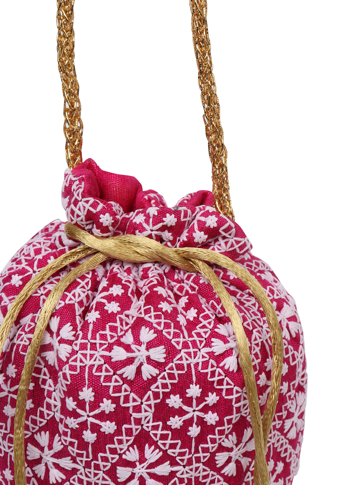 Fuchsia Embroidered Potlis For Dry Fruits