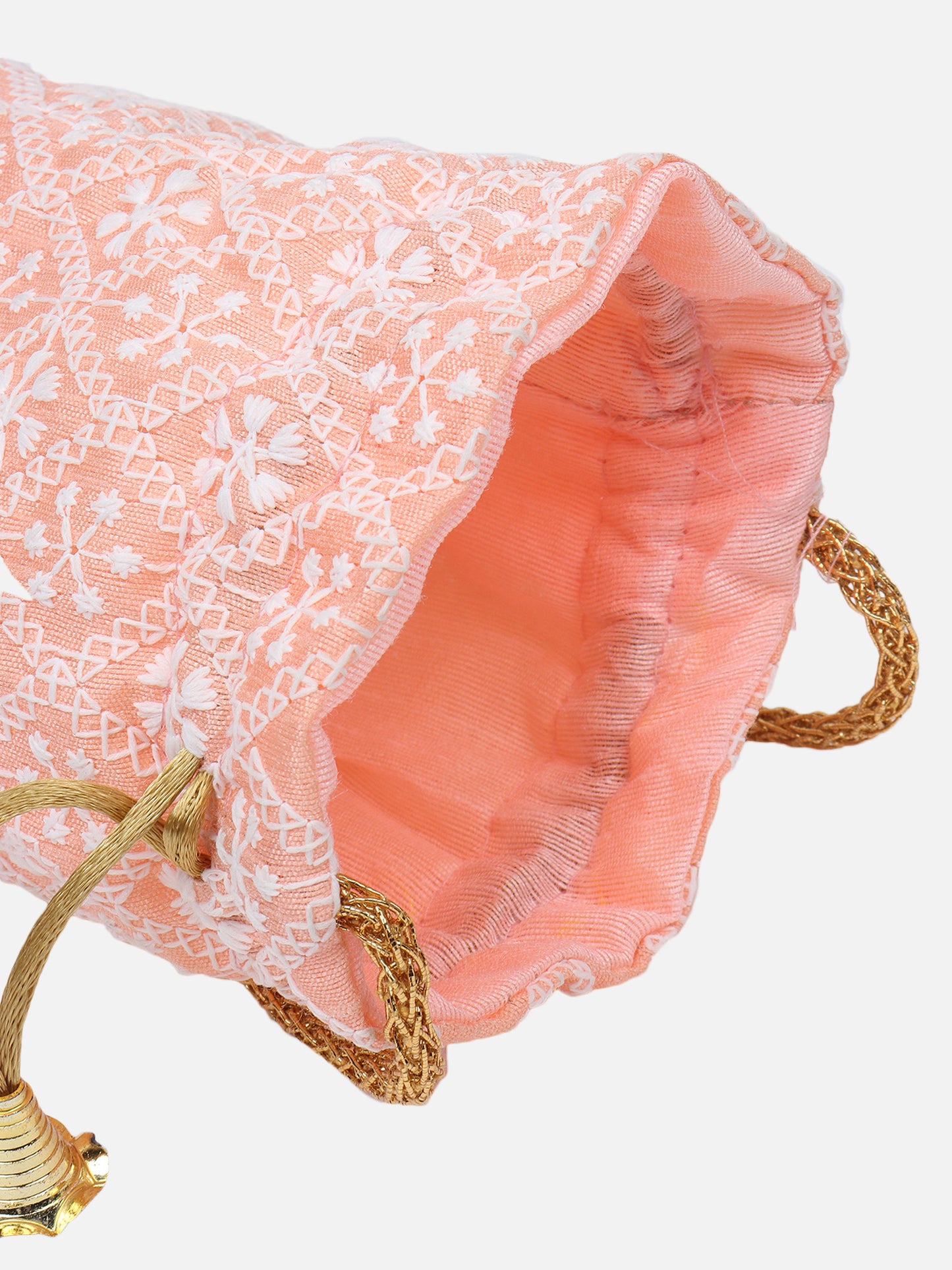 Peach Embroidered Potli Bag