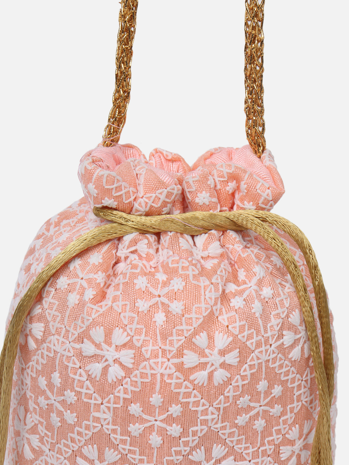 Peach Embroidered Potli For Wedding