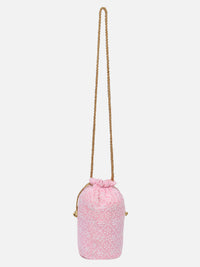 Pink Embroidered Potli Bag For Ladies
