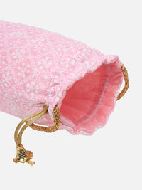 Pink Embroidered Potli Bag For Ladies