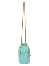 Turquoise Blue Embroidered Potli Bag