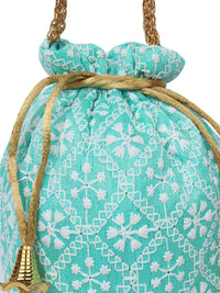 Turquoise Blue Embroidered Potli Bag