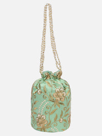 Green Golden Zari Embroidery Potli Bag