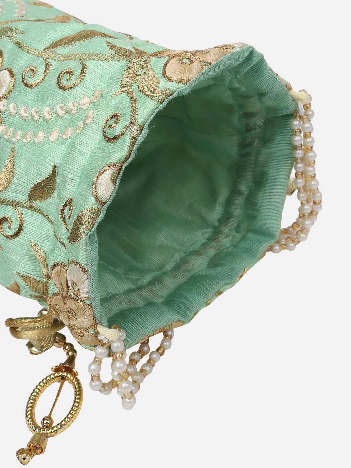 Green Golden Zari Embroidery Potli Bag