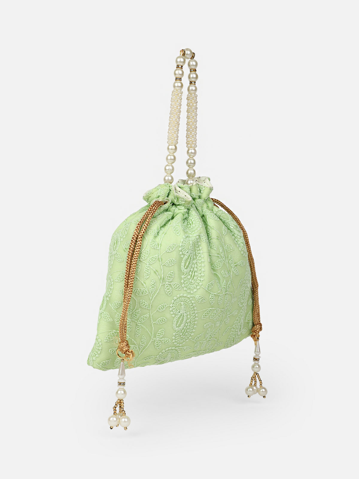 Green Chikankari Wedding Potli Bag