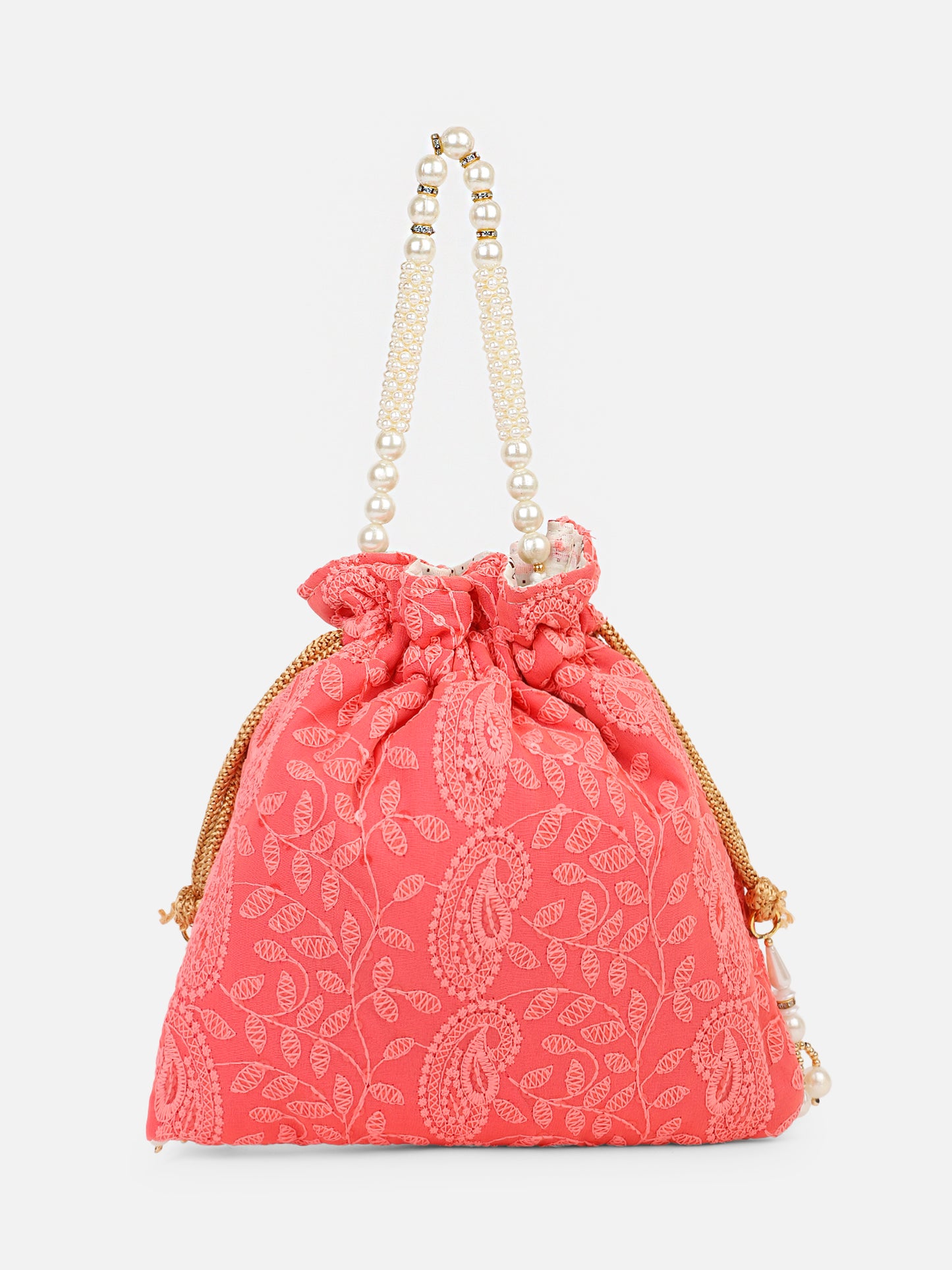 Peach chikankari potli bag
