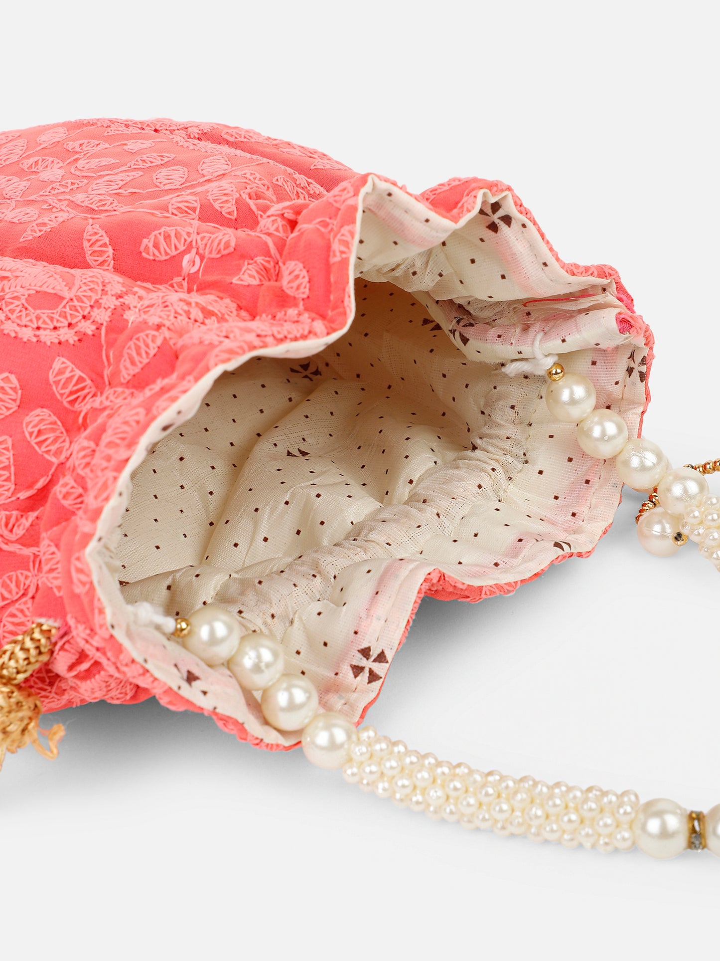 Peach chikankari potli bag