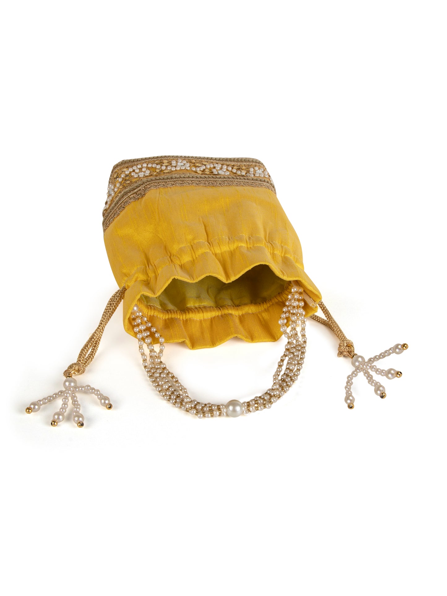 Yellow embellished poly silk potli bag