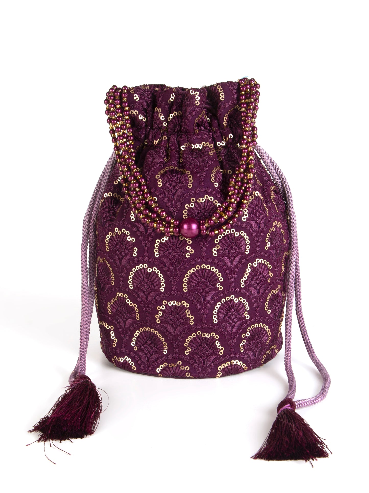 Purple embroidered chikankari potli bag