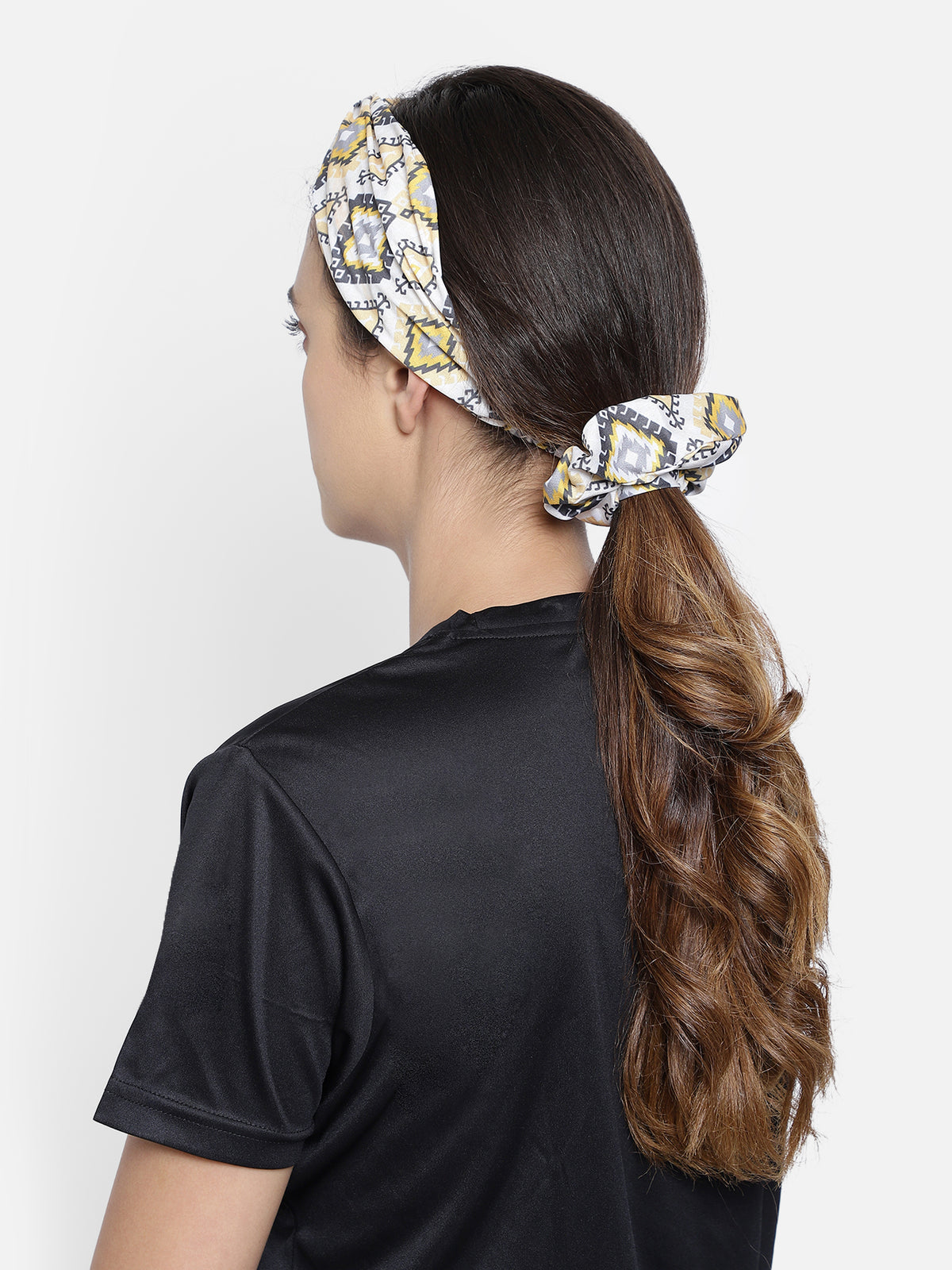 White Color Printed Headband and Scrunchy