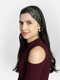 Green Color Printed Headband and Scrunchy
