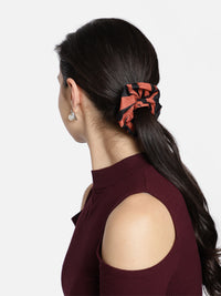 Coral Color Printed Headband and Scrunchy