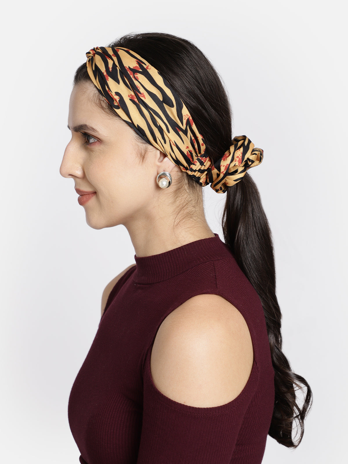 Yellow Color Printed Headband and Scrunchy