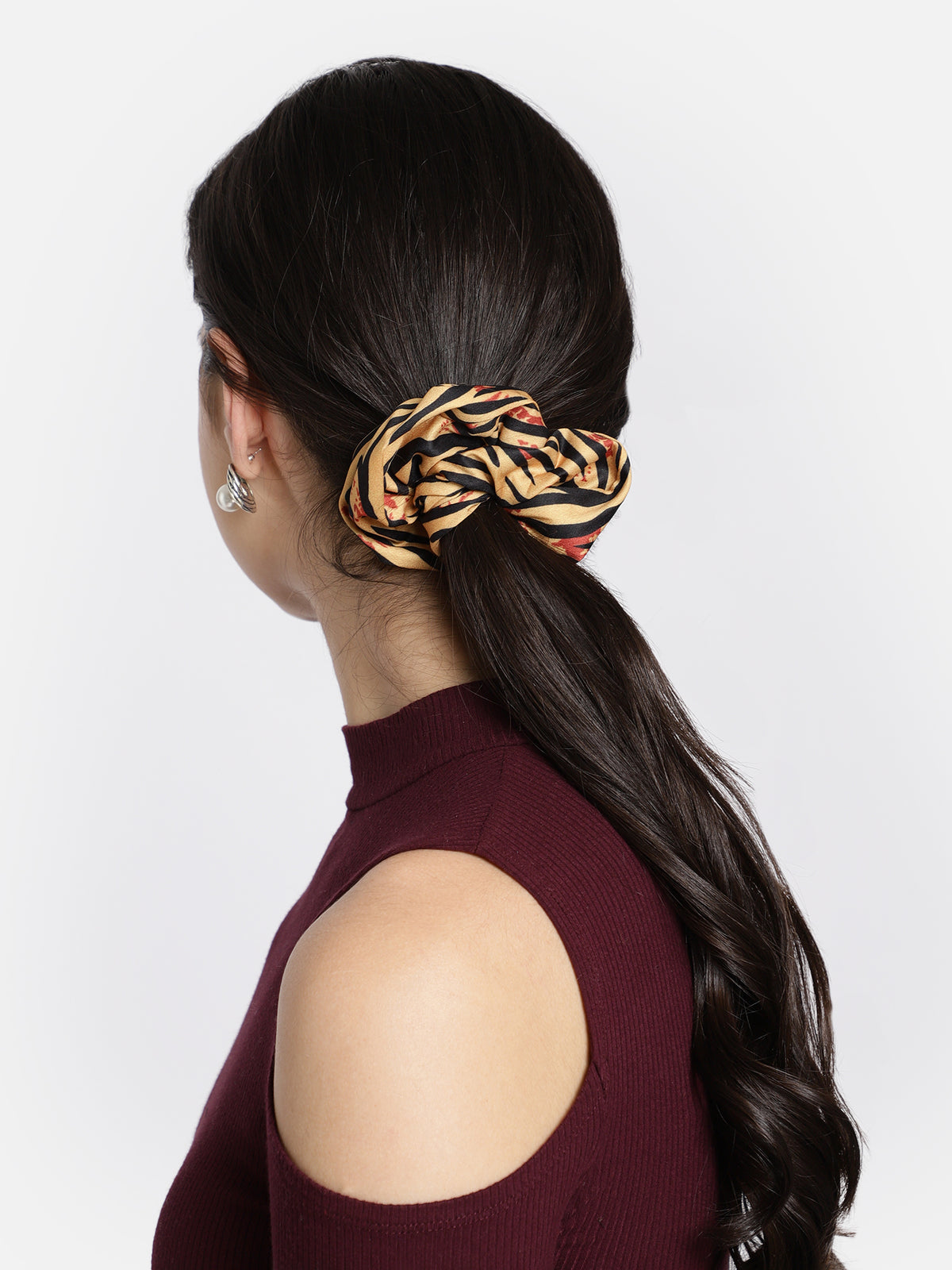 Yellow Color Printed Headband and Scrunchy
