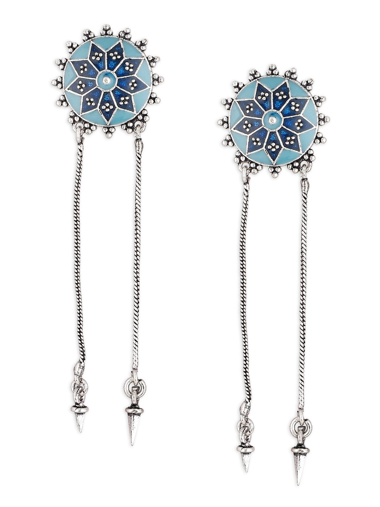 Silver and Blue Metal Danglers
